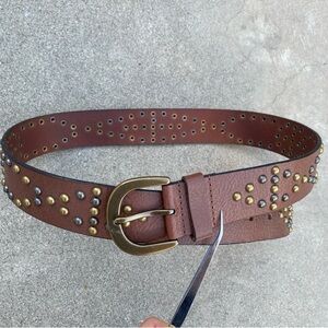 Vintage Unworn Y2K Brown Studded Genuine Leather Boho Belt